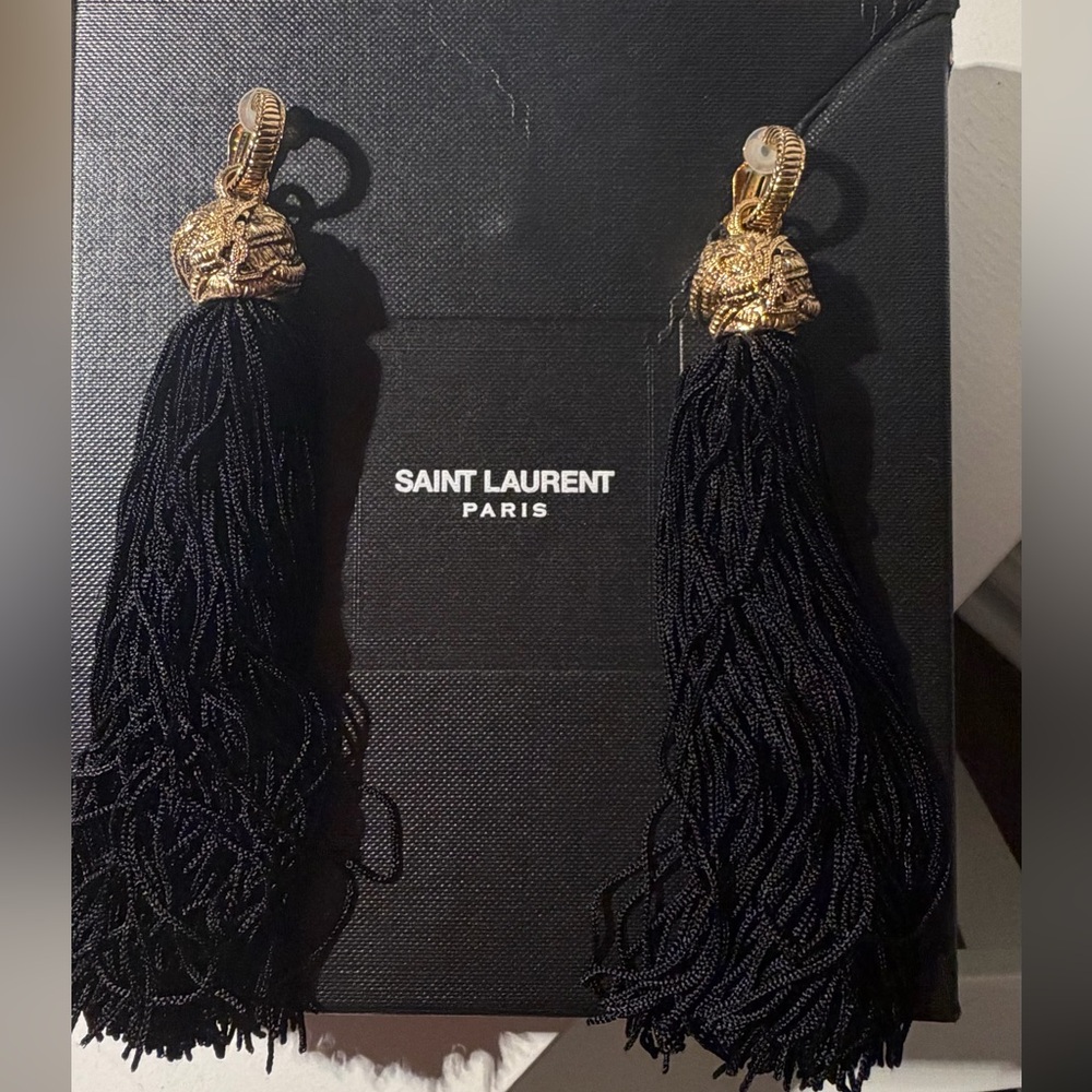 Saint Laurent Black Tassel Clip on Earringd